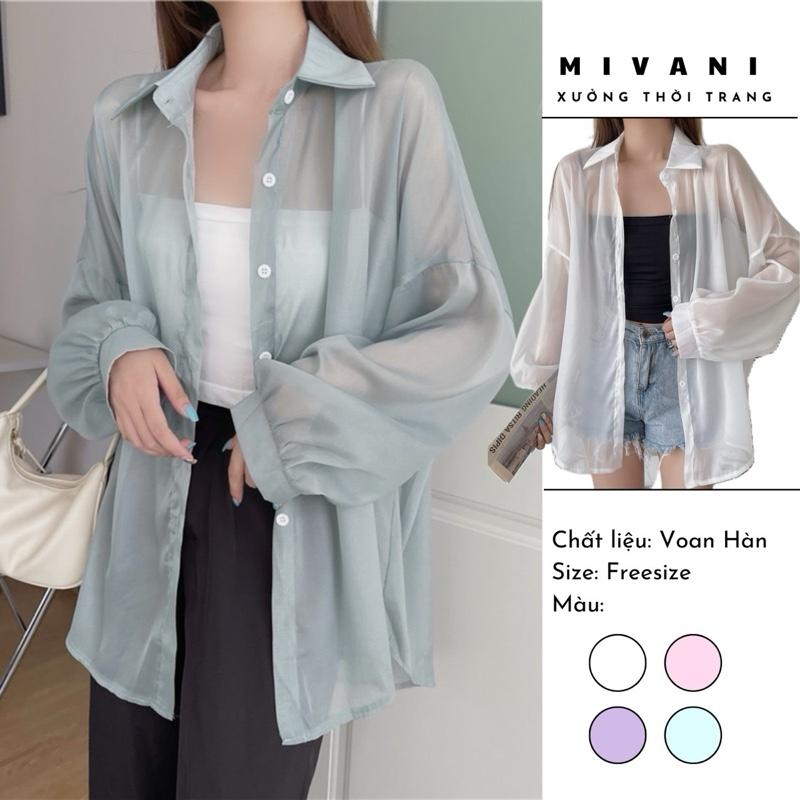 Áo Sơ Mi Nữ Dài Tay Voan Mỏng Khoác Ngoài Đi Biển Oversize Nhiều Màu, Áo Khoác Đi Biển Voan Tơ Giấy Trong Suốt 0