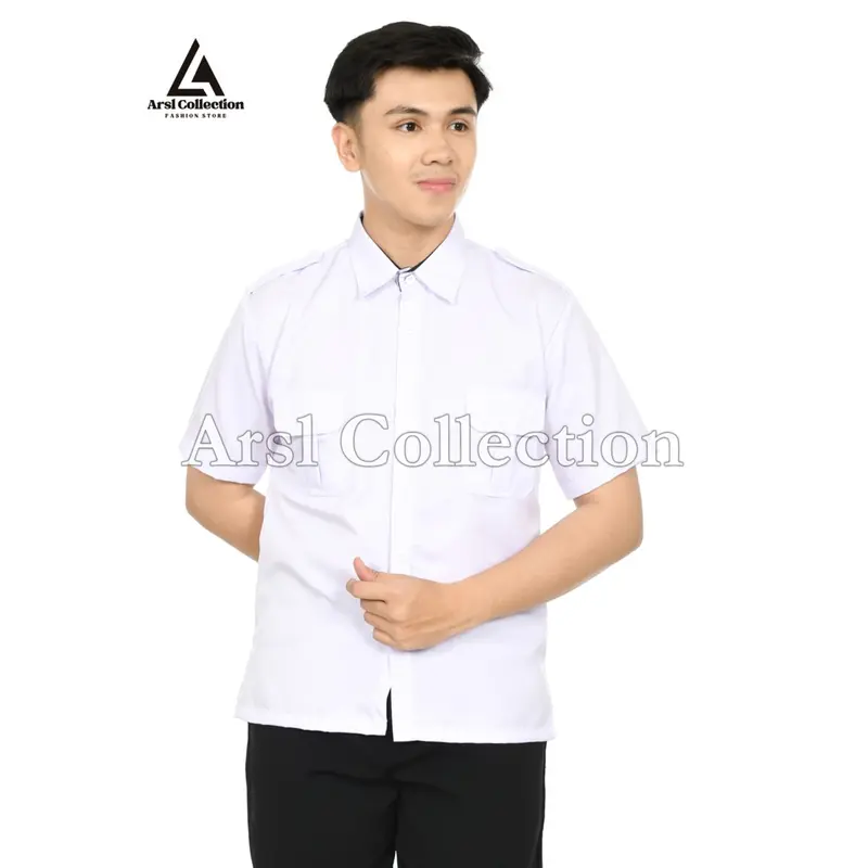 Kemeja PDH Putih PNS Pria Terbaru - Seragam Dinas Lengan Pendek dan Lengan Panjang  dengan Kerah Hitam  - Seragam Dinas PNS Formal dengan Varian  Kerah Hitam dan Putih 5