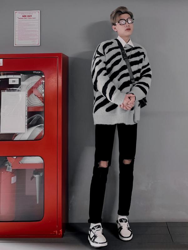 Quần jean dài nam màu đen rách gối to dáng skinny chất liệu bò co dãn nhẹ HA05 mẫu mới Menswear Pants