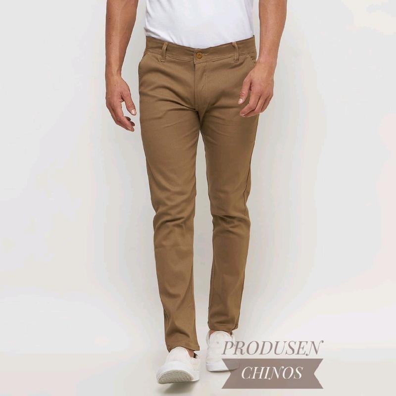 Celana Panjang Pria CHINO Slim Fit Abu Cream Hitam Kain Mocca Nyaman 2
