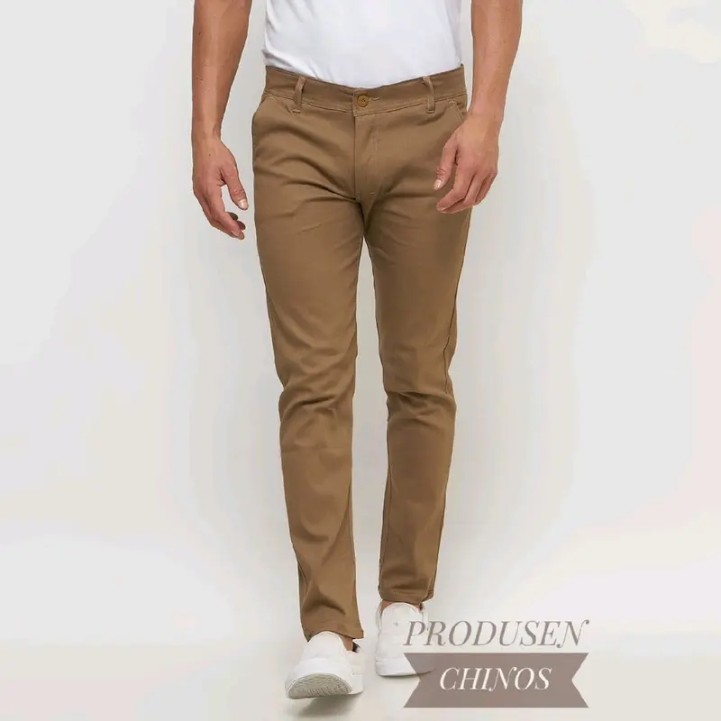 Celana Panjang Pria CHINO Slim Fit Abu Cream Hitam Kain Mocca Nyaman 1