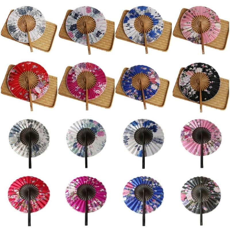 Home Decoration Bamboo Craft Round Folding Fan Rotatable Cooling Dance Fan Elegant Handicrafts Handheld Fan Girl Gift 0