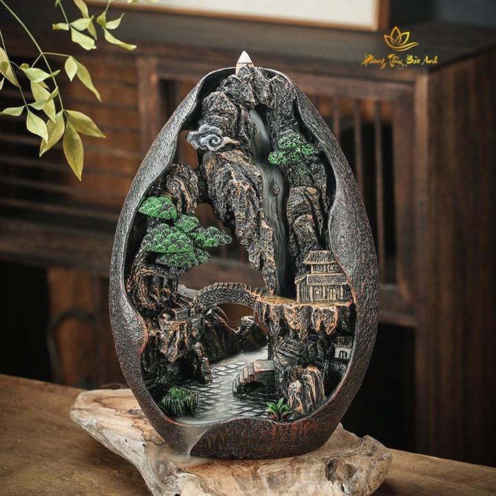 Thác Khói Trầm Hương - Tháp Khói Chảy Ngược Cao Cấp - Quà Tặng Phong Thủy - Thác Tiểu Cảnh Tròn Phú Thiên Ân Dầu Thơm Phòng Dầu Thơm