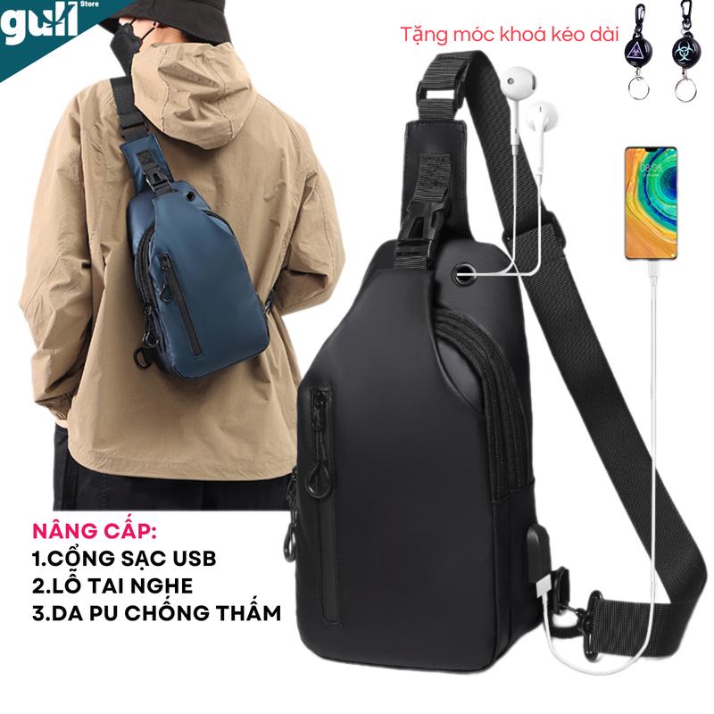 [Bản cao cấp] Túi đeo chéo nam mới da chống thấm nước nâng cấp cửa sổ sạc điện thoại và tai nghe, túi đeo trước ngực nhiều ngăn túi bao tử đeo hông thời trang, túi đeo vai mini nhỏ gọn, đẹp Bag fashion men arm bags túi  đeo túi đeo chéo  nam