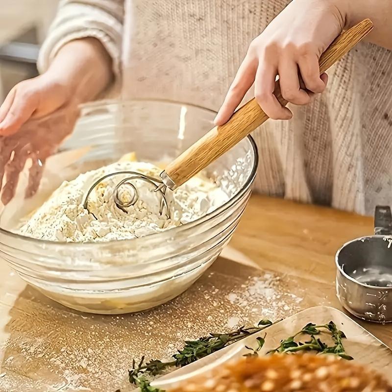 Product Introduction of Stainless Steel Dough Whisk, Handheld Dough Whisk with Wooden Handle, Kitchen Baking Tool for Mixing Batter, Perfect for Baking and Pastry Creation 0