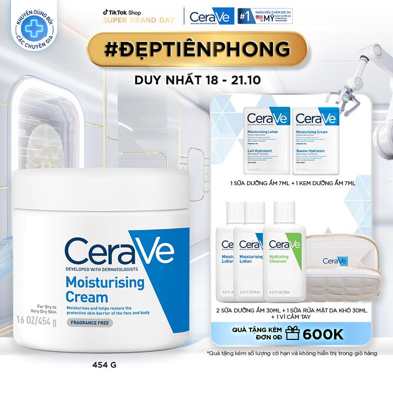 CRV Flashdeal X Hannah Kem dưỡng ẩm dành cho da khô Cerave Moisturizing Cream 454g giúp phục hồi chuyên sâu giữ da ẩm mịn không gây bí da. DÙNG ĐƯỢC CHO DA MẶT VÀ CƠ THỂ_Chăm sóc da_Kem & Sữa dưỡng thể