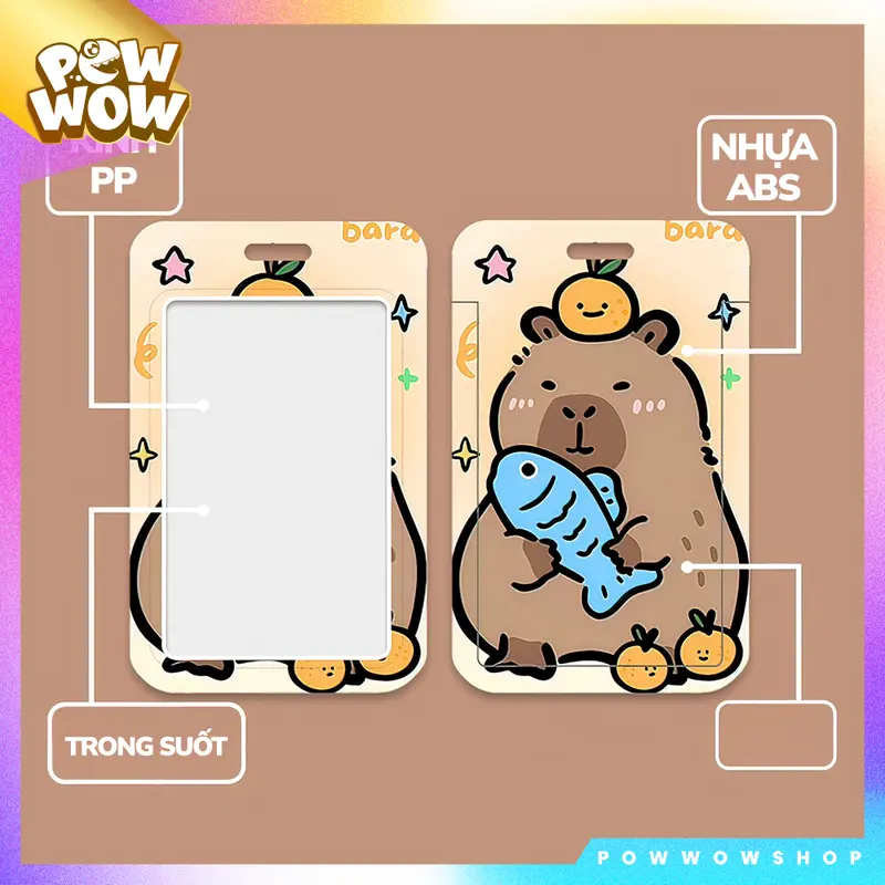 Bao Đựng Thẻ Nhân Viên Nhựa ABS Kèm Dây Đeo Thẻ Vải Canvas 45cm Phong Cách Chuột Lang Nước Capybara Đáng Yêu Cute 2