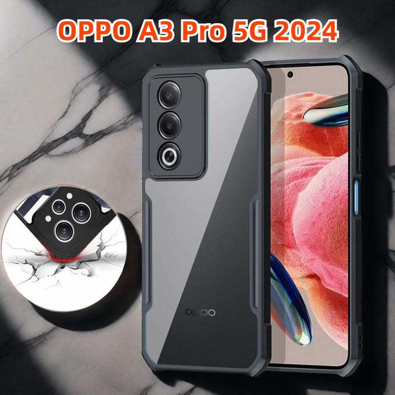 Product Introduction of OPPO A3 Pro 5G 2024 Shockproof Case For OPPO A3Pro A 3 OppoA3 5G 2024 Phone Casing Back Cover Clear View Transparent Acrylic Shockproof Bumper Soft TPU Edge All Include Anti Drop 0