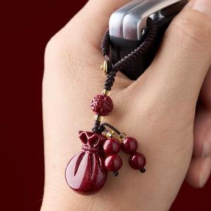 Lanyard Loket Rantai Telefon Naga Tahun Zodiak, Beg Wang Cinnabar, Untuk Lelaki dan Wanita, dengan Sarung Pemacu Denyar USB, Rantai Kunci Loket, Loket Keychains