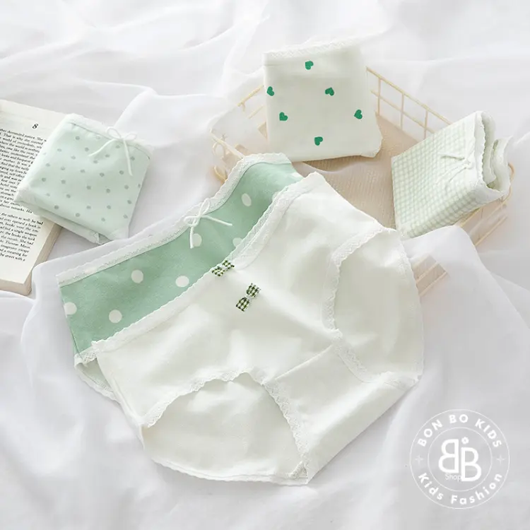 (Bon Bo Kids) Quần Chip Bé Gái Mẫu Chấm Bi Xanh, Quần Lót Bé Gái 32-60kg, Kháng Khuẩn, 100% Cotton an toàn cho bé 8