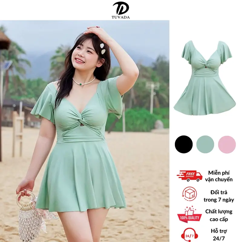 Bikini đi biển bigsize Tuvada, đồ bơi nữ 1 mảnh co giãn tốt, che bụng có đệm mút - BBS113 0