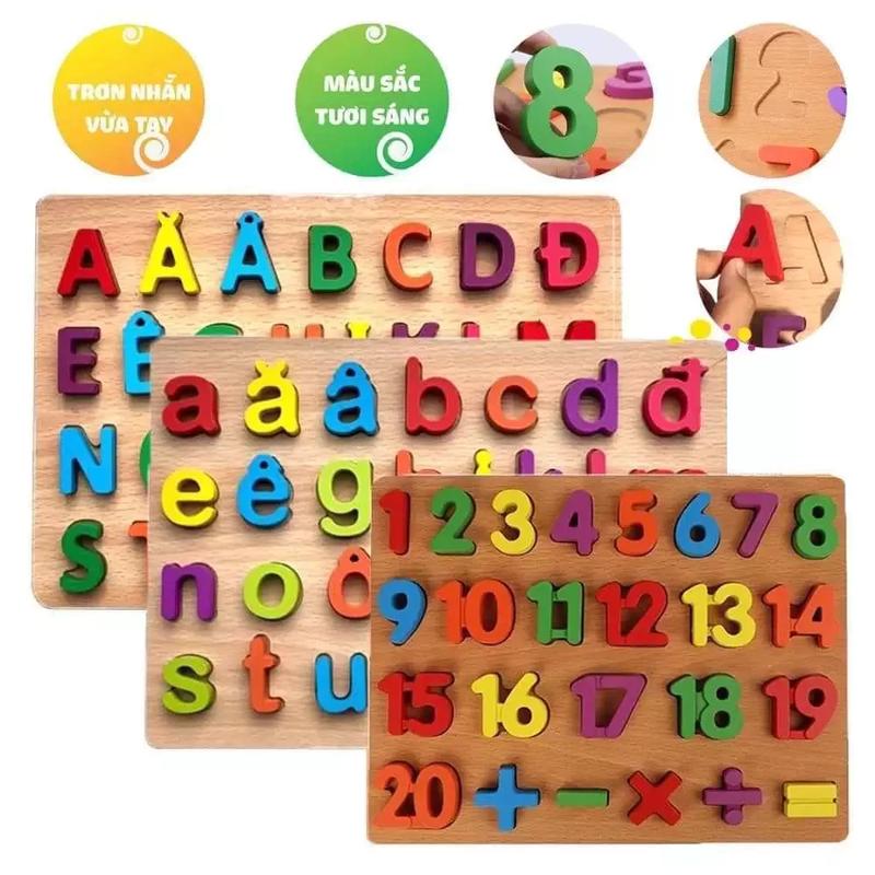 Bảng chữ cái tiếng việt bảng chữ cái gỗ nổi chữ và số cho bé kích thước 30x22cm giúp bé phát triển tư duy