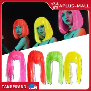 30CM Glow In The Dark Wig Reusable Rambut Rambut Warna Warni Kilap Rambuut Rambut Lurus Bergaya Untuk Berbagai Pesta Liburan
