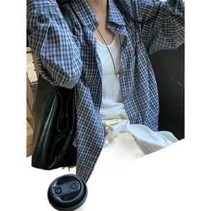 Bộ Áo Sơ Mi Tay Dài Kẻ Caro Xanh Cổ Điển Cho Nữ, Phong Cách Thường Ngày, Đầu Thu, Áo Khoác Rộng Thoải Mái