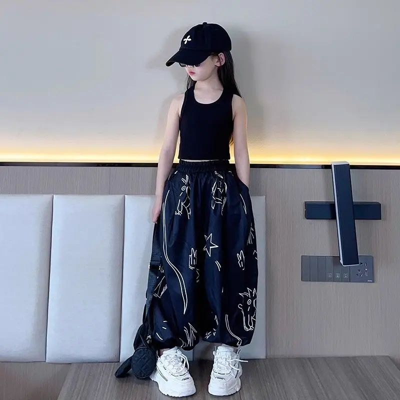 Quần Dài Baggy Cho Trẻ Em, Cỡ 11-12, Quần Chống Muỗi Cho Bé Gái, Phong Cách Mới Mùa Hè, Thời Trang, Dáng Rộng, Quần Đèn Lồng, Thích Hợp Cho Trẻ Em Lớn, Jazz Trẻ Em, Múa Đường Phố, Quần Jogger, Quần Dài 4