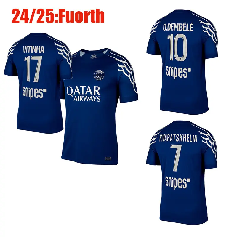 24/25 Paris PSG Fourth Jerseys Kvaratskhelia O.Dembele Hakimi Vitinha Leekang In Barcola Soccer Clothes