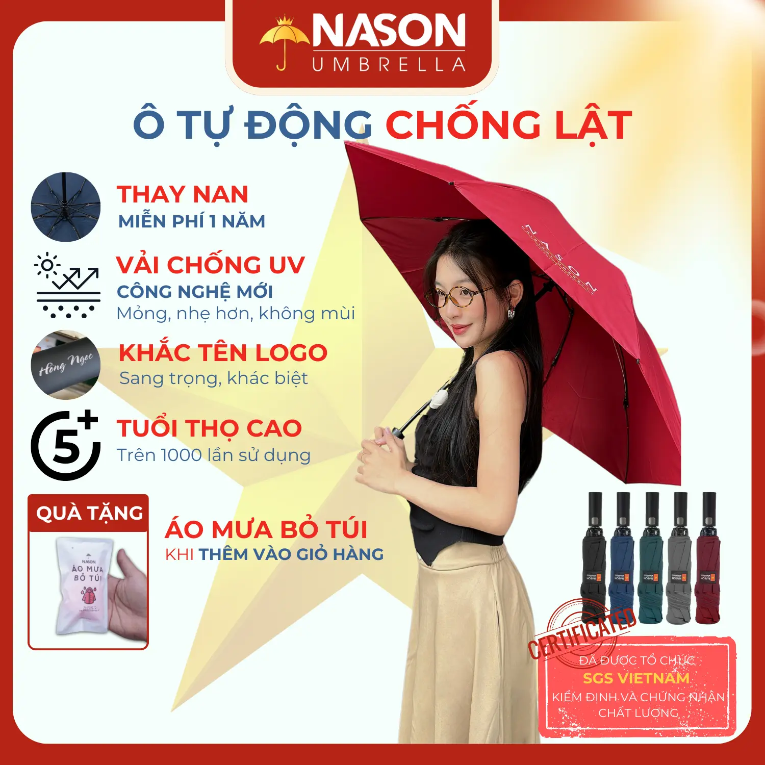 Ô tự động thông minh chống nắng chống mưa hai chiều Nason Umbrella Thép không gỉ Gấp Tự động 8 sườn Chống tia UV, khung nan chắc chắn chống gió bão cấp 6, chức năng chắn nước như ô ngược