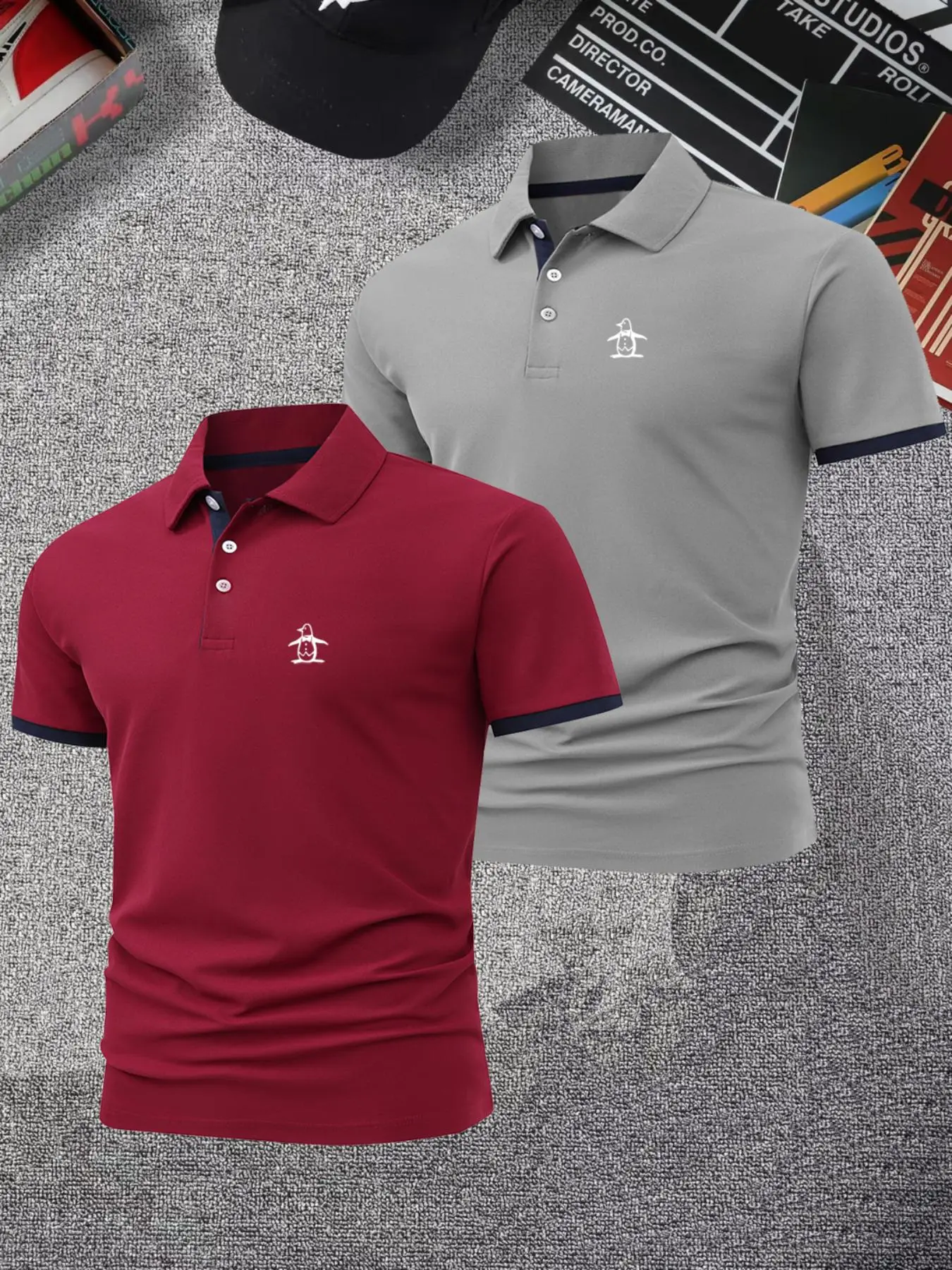 Men's Penguin Print Polo Shirt, Regular Fit Casual Short Sleeve Top for Summer, Men's Clothes for Daily Wear, Tropical