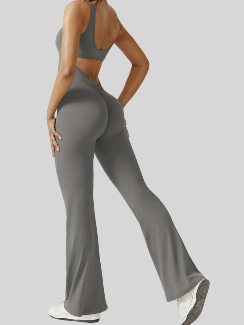 Product Introduction of Women's Cut Out Flared Sports Jumpsuit, Sport Scoop Neck Backless Tank Jumpsuit, Ladies Sportswear Clothing, Tummy Control 4