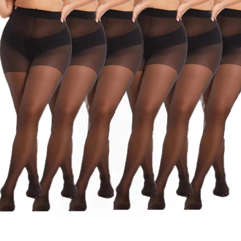 6pcs Plus Size Sheer Tights - High Waist, Slim Fit Pantyhose in Black, Nylon/Spandex/Polyester Blend, Hand Washable - Smooth, Stretchy & Comfortable for Casual Attire, Leggings Plus Size 0