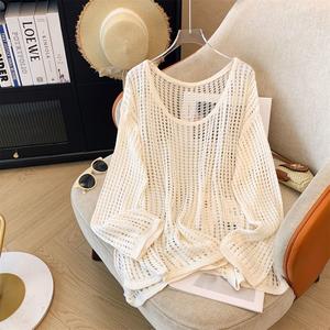 2025 Korean Style Hollow Out Sweater Thin Lazy High-End Top Vintage Sun Protection Long Sleeve Knitted Shirt
