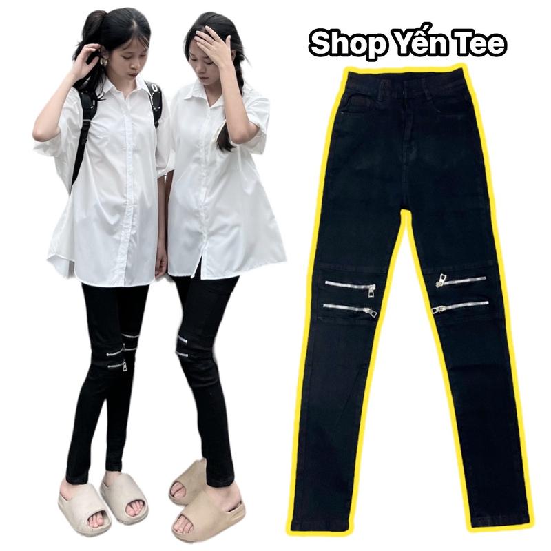 Quần jeans ôm đen khoá gối Yến Tee ,chất jeans dầy đẹp, quần jeans nữ,quần đi học Women Pants Có Túi Denim