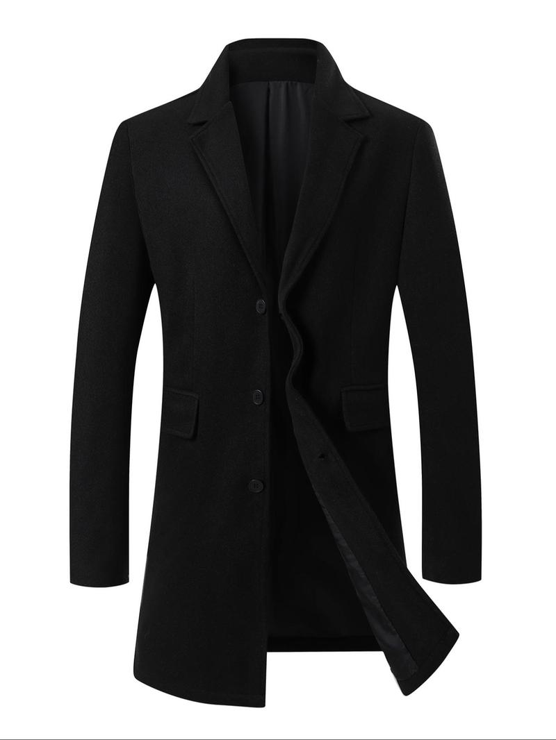 Product Introduction of Men's Solid Color Woolen Coat, Regular Fit Casual Long Sleeve Lapel Outerwear for Fall & Winter, Men's Clothes for Daily Wear 1