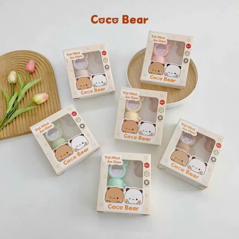 (Tặng Dây Đeo) Túi Nhai Ăn Dặm Coco Bear Chống Hóc Cho Bé Tập Ăn Hoa Quả, Có Núm Đẩy Thức Ăn GoodbabyVN