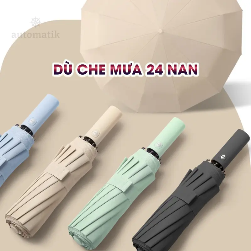 [N] Dù Che Mưa Nắng Gấp Gọn Tự Động Automatik Mini Cute 24 Nan Loại Lớn Ngoài Trời 2 Người Tự Bung Chống Lật Gió Cản 99% UV Ô 1
