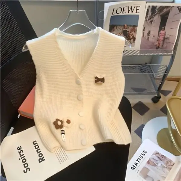 Áo Vest Dệt Kim, Phong Cách Hàn Quốc, Cổ Chữ V, Thời Trang Nữ, Thích Hợp Cho Mùa Xuân Và Mùa Thu, Áo Cardigan Cao Cấp, Cảm Giác Mùa Thu, Có Thể Mặc Ngoài Trời, Phong Cách Ngọt Ngào Maillard Women