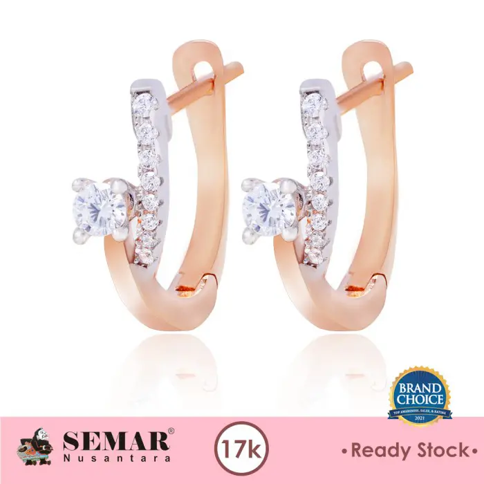 Anting Emas Jepit Kayli Solitaire Rose White Gold 17K Semar Nusantara 0