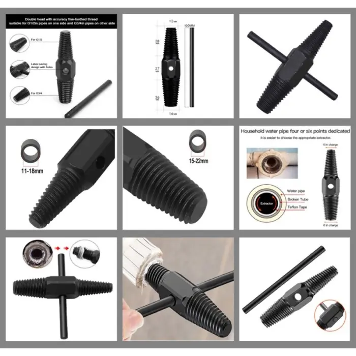 Pipe Screw Extractor Alat Buka Pencabut Drat Pipa Kran Patah Putus 3