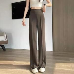 Ice Silk Side Zipper Suit Pants for Women New Season Thin High Waist Tummy Control Draped Straight Pants Slim Fit Wide Leg Pants for Women