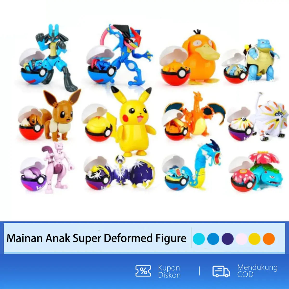 Mainan Anak Super Deformed Figure Pokeball Pokemon Pocket Monster Deformation Toy Pikachu Original New