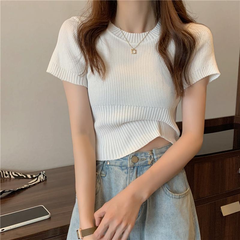 Product Introduction of Áo Thun ngắn Tay, Vừa Vặn Đàn Hồi, Phong Cách Pháp, Áo Sơ Mi Nhỏ Áo Mặc Bên Ngoài Kiểu Ngắn Phong Cách Phương Tây Cao Cấp, Áo Cơ Sở 4