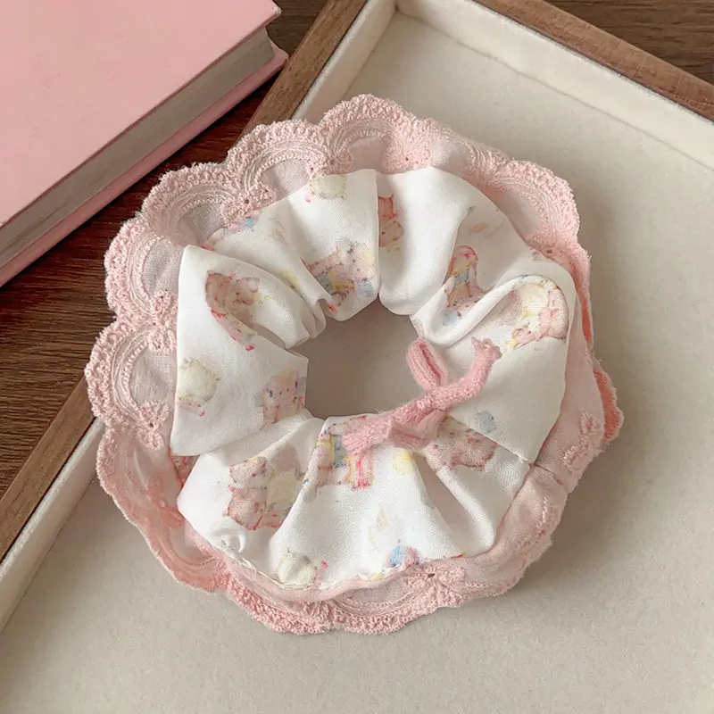 Scrunchies Rộng Viền Ren In, Phong Cách Thanh Lịch, Dành Cho Phụ Nữ Và Trẻ Em Gái, Dây Buộc Tóc Ngọt Ngào Dễ Thương Và Tinh Tế, Phụ Kiện Tóc Thời Trang, Tuyệt Vời Làm Quà Tặng 5