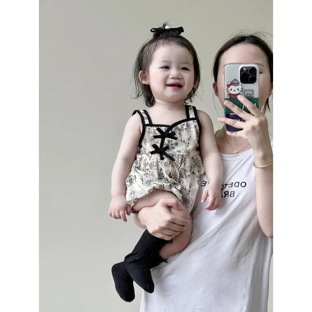 Áo Liền Quần Mùa Hè Cho Em Bé Gái, Mỏng, Có Dây Đeo Vai, Phong Cách Trung Quốc, Khóa Hoa, Không Tay, Áo Jumpsuit Quần
