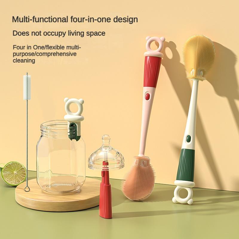Bàn Chải Làm Sạch, Cao Su Mềm Đa Chức Năng, Bốn Trong Một, Thích Hợp Cho Bình Sữa Trẻ Em Và Cốc, Bàn Chải Ống Hút, Bàn Chải Cốc, Bàn Chải Làm Sạch Kiểu Đẩy, Bộ Bốn Món, Cho Bé