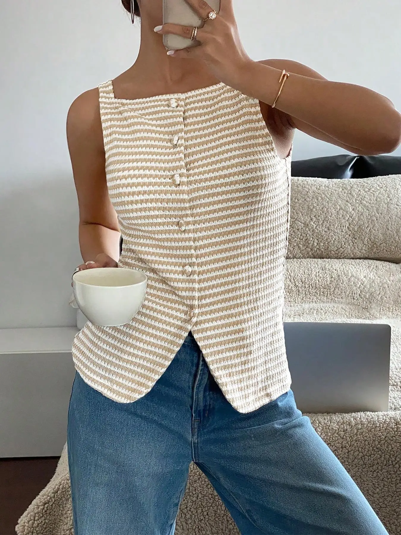 Women's Plain Button Front Tank Top, Casual Sleeveless Top for Spring & Fall, Ladies Clothes for Daily Wear
