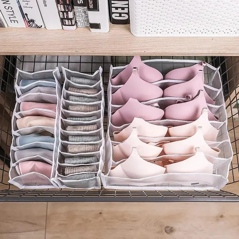 Foldable Mesh Drawer Storage Box, 5 Counts/set Underwear & Socks & Ties Storage Box, Breathable Storage Box for Home Bedroom Wardrobe, Bra 8
