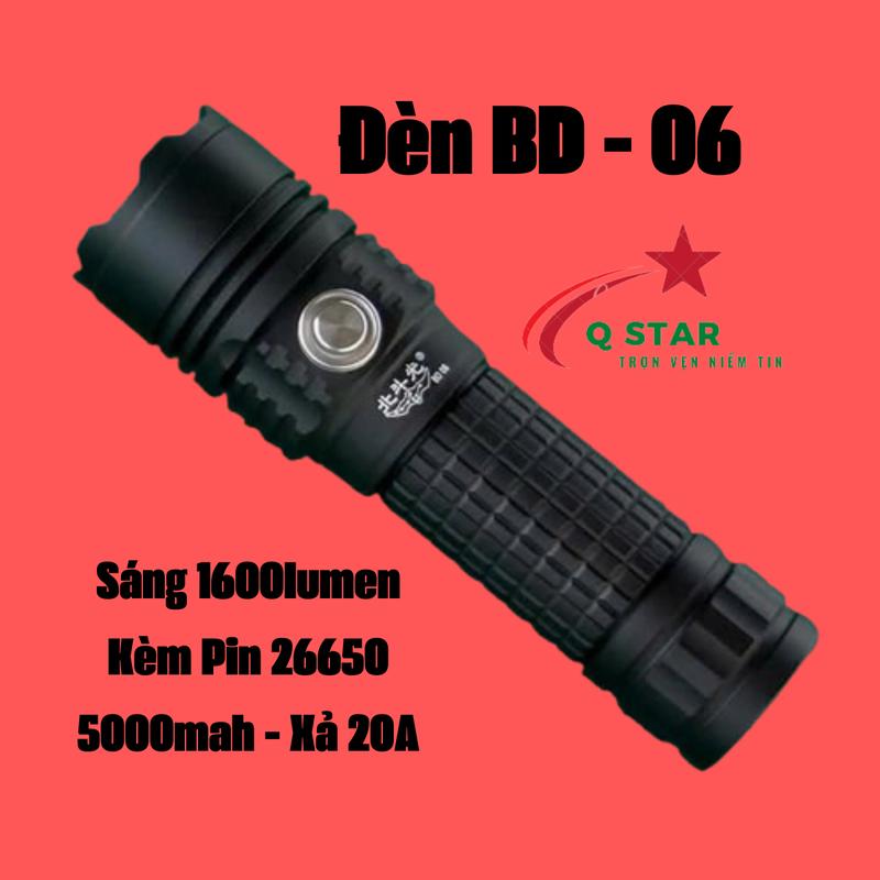 Đèn Pin Cầm Tay Siêu Sáng BD 06 Led SST40 SFT40 Sáng 1600lumen Màu 6500K Kèm Pin 26650 DL 5000mah Xả 20A