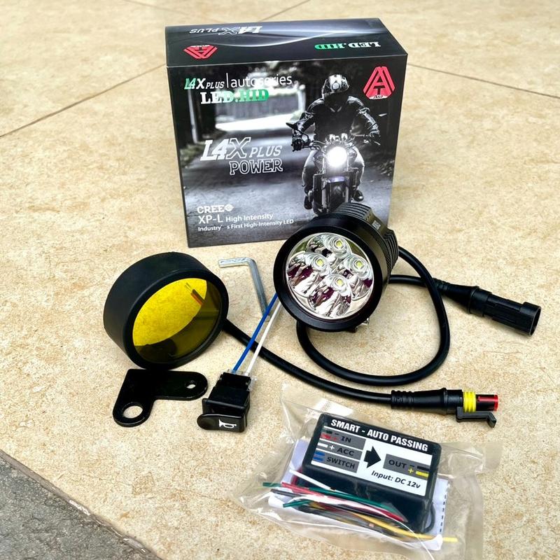 SIÊU COMBO 6 MÓN 【RBAL4009 CL9002 1 CÁI ĐÈN TRỢ SÁNG L4X PLUS KÍNH TÍM LUMINUS CHÍP LED XML2+ 1 MẠCH AUTO PASSING+1 LEN VÀNG+1 PASS CHÂN KÍNH+1 CÔNG TẮC PASSING+1 CÂY LỤC GIÁC #Phụ Tùng#TRỢ SÁNG L4X