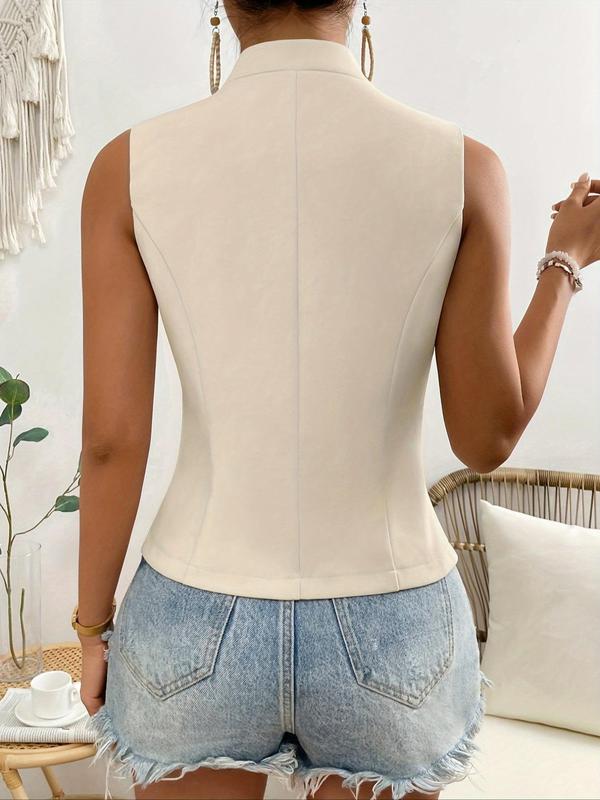 Women's Solid Color Notched Neck Button Front Vest Blazer, Casual Sleeveless Suit Vest for Work Office Business, Ladies Clothes for All Seasons 1