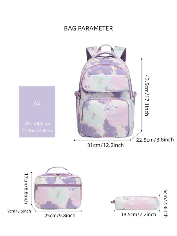 Fashionable Large Capacity Multi-compartment Backpack & Lunch Bag & Pencil Case Set, Trendy Backpack Set for Women & Girls, Casual Versatile High-quality Daily Commuting Bag Set 1