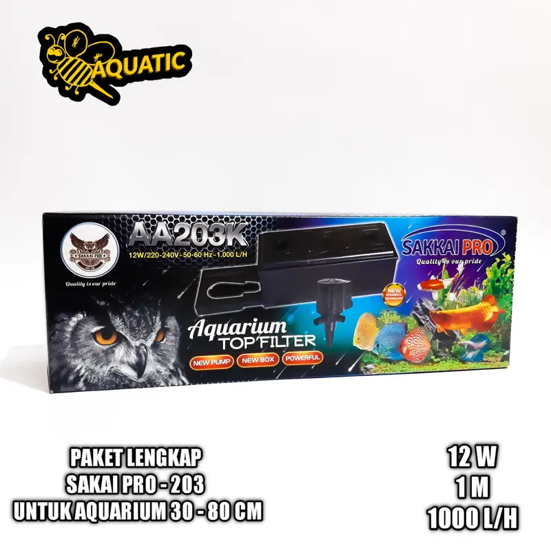 COD - PAKET LENGKAP FILTER AQUARIUM SAKKAI PRO 203 - FILTER 1000 L/JAM  [FREE KAPAS FILTER] 1