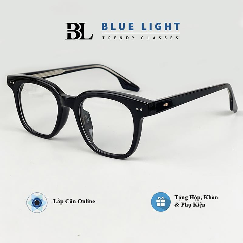 Gọng Kính Cận, Kính Mắt Giả Cận Nam Nữ Cao Cấp, GM Gọng Nhựa Lõi Thép, Mắt Vuông Nhỏ Gọng Dày Đen, Xám Trong - BLUE LIGHT