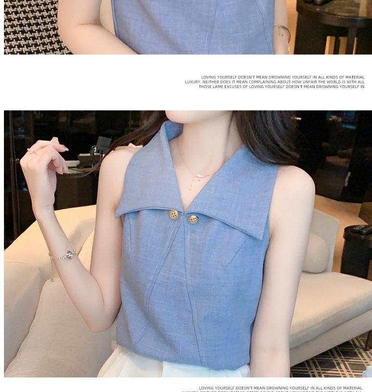 Product Introduction of Áo Sơ Mi Nữ, Trễ Vai Và Không Tay, Cao Cấp, Có Ve Áo, Phong Cách Nữ Thần, Sang Trọng Và Sang Trọng, Thích Hợp Cho Mùa Hè, Áo Phối Kiểu 2024 4