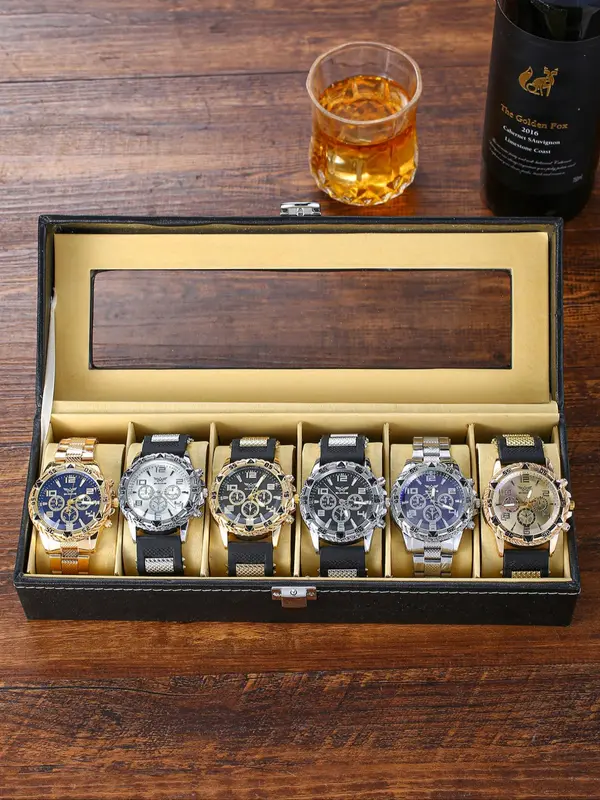 Men's Business Round Dial Analog Quartz Watch Set, Men's  Watches for Men Luxury Watches Watch Set with Box, Fashionable Wristwatch Set for Men As Gifts 5