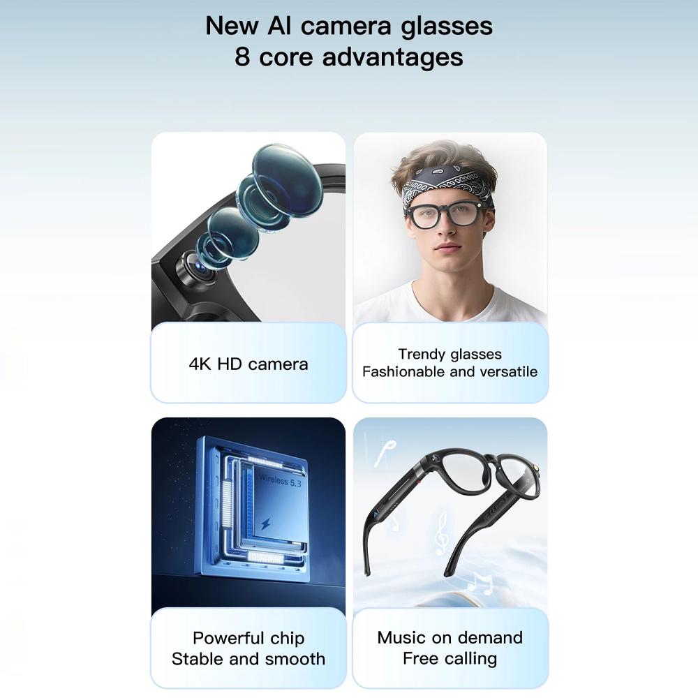 Q8 AI Smart Glasses Real-Time Translation HD Image Stabilization Music Sunglasses For Office Business Travel Sports Camera - Image 2