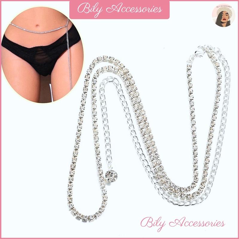BILY - Thắt lưng dây xích đính đá Zircon đeo eo lấp lánh đơn giản dễ phối đồ đi tiệc sinh nhật đám cưới sang trọng